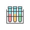 Vector test tube, experiment flask, laboratory glass flat color line icon.