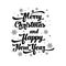 Vector text on white background. Merry Christmas and Happy New Year lettering for invitation and greeting card, prints