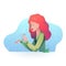 Vector textural illustration of a redhead girl with a cup in modern style