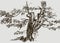 Vector textured abstract drawing of crooked tree branches with leaves