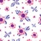 Vector textured painted flower seamless pattern background with hand drawn elements