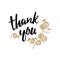 Vector thank you banner decorated gold roses shape. Hand draw floral ornament background.