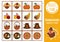 Vector Thanksgiving memory game cards with cute traditional holiday symbols. Autumn matching activity. Remember and find correct