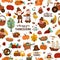 Vector Thanksgiving seamless pattern. Autumn repeat background with funny pilgrims, native American, turkey, animals, harvest,