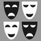 Vector theatrical masks - set isolated Tragedy and Comedy mask. Flat design