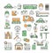 Vector thin line art ecological factory icon set