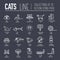 Vector thin line breed cats icons set. Cute outline animal illustrations pet design. Collection different kitten layout flat cover