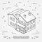 Vector thin line icon isometric suburban american house. For web