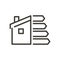 Vector thin line icon linear outline stroke illustration of energy label rating in a house. energy efficiency chart and house