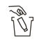 Vector thin line icon outline linear stroke illustration of hand throwing bottle into trash bin