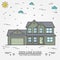 Vector thin line icon suburban american house. For web design a