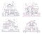 Vector thin line icon suburban american houses. Classic architecture civil building illustrations for infographic, web