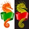 Vector Thorny Seahorse is Wrapped in Swirl Ribbon