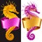 Vector Thorny Seahorse is Wrapped in Swirl Ribbon