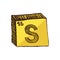 Vector three-dimensional hand drawn chemical yellow symbol of sulfur or sulphur with an abbreviation S from the periodic table