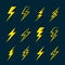 Vector of thunder lightning flat icons set.