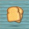 Vector toast isolated on blue wood board. bread illustration. Realistic slice. breakfast concept. icon.