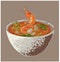 Vector of Tom yum kung soup illustration.Asian food.Hand drawn asian food on white isolated background.