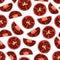 Vector tomato seamless pattern drawing. Isolated tomatoes and sliced pieces. Vegetable