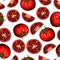 Vector tomato seamless pattern drawing. tomatoes and sliced pieces. Vegetable