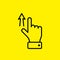 Vector touch screen gesture swipe up scroll hand finger icon. Line illustration on yellow background