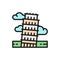 Vector tower of Pisa, Italy, landmark flat color line icon.