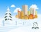 Vector town with snowy road