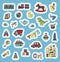 Vector toys doodle stickers set. Hand draw collection of toys icons for baby shower or scrapbook. Cute illustration for