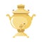 Vector Traditional Russian gold samovar icon in flat style isolated on white background