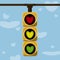 vector traffic light with red, green, yellow color in the shape of a heart on a background of blue sky and clouds