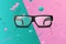 Vector transparent glasses on abstract scene