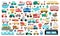 Vector transportation set. Funny water, land, air underground transport collection for kids. Cars and vehicles clip art. Cute