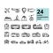 Vector transportation and travel related set of 24 light outline icons