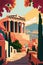 Vector travel Athens Greek poster Parthenon . Banners with columns, antique buildings, temples