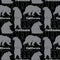 Vector Travel California Bears Seamless Pattern with gray bears sitting, standing up and walking on black background
