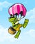 Vector travel frog flying on the balloon