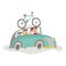 Vector travelling car with bicycle, girl driving