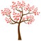Vector tree with curvy branches and heart shaped leaves