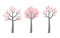 Vector trees with branches and pink leaves