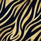 Vector Trendy golden tiger skin seamless pattern. Hand drawn wild animal skin black stripes on gold metallic foil repeat