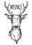 Vector trendy illustration with sketched deer. My space. Concept art. Tattoo, astrology, alchemy, magic, space and nature symbol