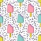 Vector trendy seamless pattern with bitten ice cream and geometric memphis elements