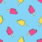 Vector trendy seamless pattern with bitten ice cream. Modern summer fashion print