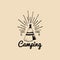 Vector tribal camp logo. Tourist sign with hand drawn indian wigwam. Retro hipster emblem, label of outdoor adventures.