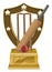 Vector of trophy with cricket bat, ball and stump.