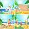 Vector tropical cocktails and beach bar concept. Set of summer illustration and backgrounds.