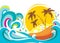 Vector tropical island with waves