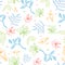 Vector Tropical Pastel Drawing Flowers Seamless