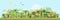 Vector tropical rainforest landscape with palms and other tropical trees. Tropical forest panoramic illustration. Flat