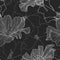 Vector tropical seamless pattern. Abstract exotic plants isolated on black background. Hand drawn flowers. Textile print.